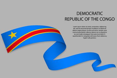Waving ribbon or banner with flag of Democratic Republic of the Congo. Template for independence day poster designのイラスト素材