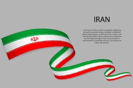 Waving ribbon or banner with flag of Iran. Template for independence day poster designのイラスト素材