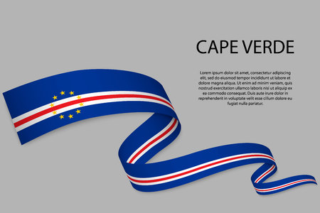 Waving ribbon or banner with flag of Cape Verde. Template for independence day poster designのイラスト素材