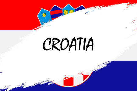 Brush stroke background with Grunge styled flag of Croatiaのイラスト素材