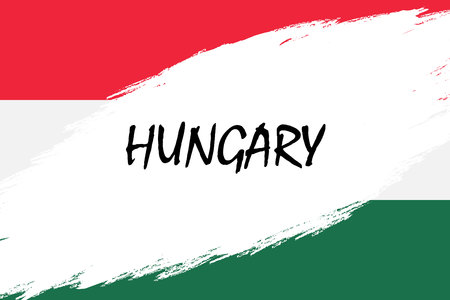 Brush stroke background with Grunge styled flag of Hungaryのイラスト素材