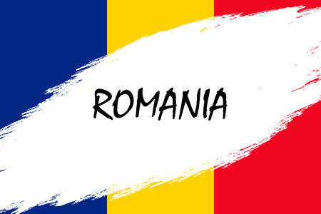 Brush stroke background with Grunge styled flag of Romaniaのイラスト素材