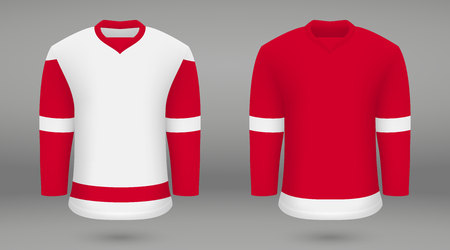 Realistic hockey kit, shirt template for ice hockey jersey Detroit Red Wings. Vector illustrationのイラスト素材