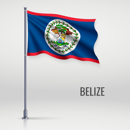 Waving flag of Belize on flagpole. Template for independence day poster designのイラスト素材