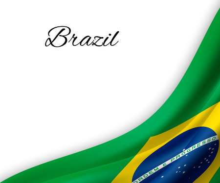 waving flag of Brazil on white background. Template for independence day. vector illustrationのイラスト素材