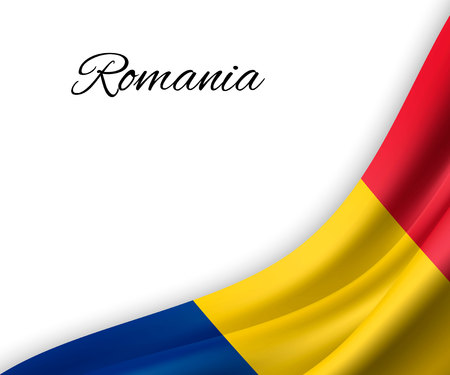 waving flag of Romania on white background. Template for independence day. vector illustrationのイラスト素材