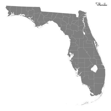 High Quality map of Florida is a state of United States with borders of the countiesのイラスト素材