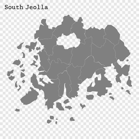 High Quality map of South Jeolla is a province of South Korea, with borders of the countiesのイラスト素材