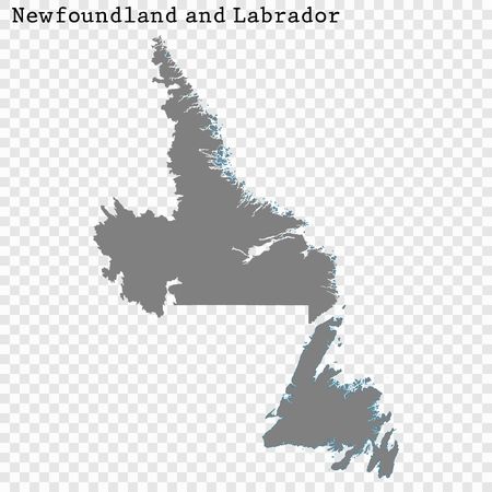 High Quality map of Newfoundland and Labrador is a province of Canada, with borders of the countiesのイラスト素材