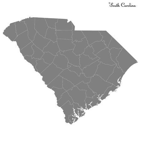 High Quality map of South Carolina is a state of United States with borders of the countiesのイラスト素材