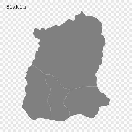 High Quality map of Sikkim is a state of India, with borders of the districtsのイラスト素材
