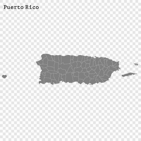 High Quality map of Puerto Rico is a state of United States with borders of the countiesのイラスト素材