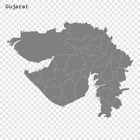 High Quality map of Gujarat is a state of India, with borders of the districtsのイラスト素材