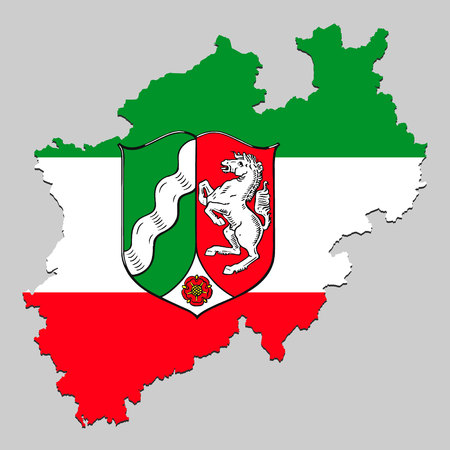 Map of North Rhine Westphalia is a state Germany with flag. Vector Illustrationのイラスト素材