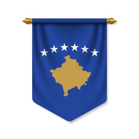 3d realistic pennant with flag of Kosovo. Vector illustrationのイラスト素材