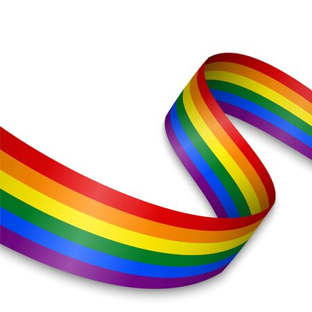 Waving ribbon or banner with flag of LGBT pride. Template for independence day poster designのイラスト素材