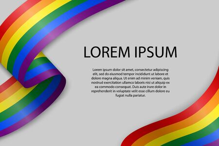 Waving ribbon or banner with flag of LGBT pride. Template for independence day poster designのイラスト素材