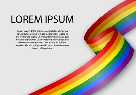 Waving ribbon or banner with flag of LGBT pride. Template for independence day poster designのイラスト素材