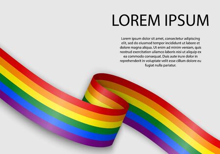 Waving ribbon or banner with flag of LGBT pride. Template for independence day poster designのイラスト素材