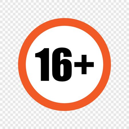 Adults 16 content  rating symbol. Sign on transparent backgroundのイラスト素材
