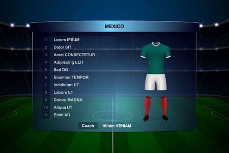 Football scoreboard broadcast graphic template with squad Mexico soccer teamのイラスト素材
