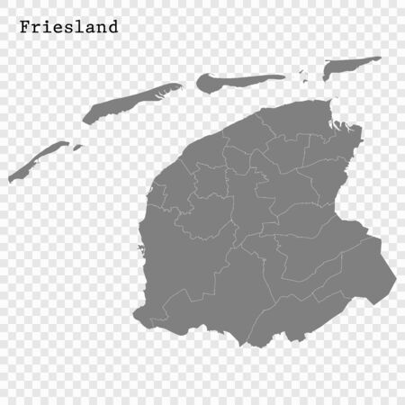 High Quality map of Friesland is a province of Netherlands, with borders of the Municipalitiesのイラスト素材