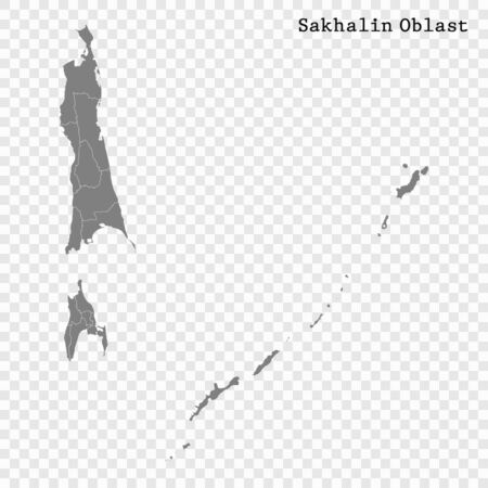 High Quality map of Sakhalin Oblast is a region of Russia with borders of the districtsのイラスト素材
