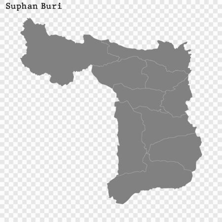 High Quality map of Suphan Buri is a province of Thailand, with borders of the districtsのイラスト素材