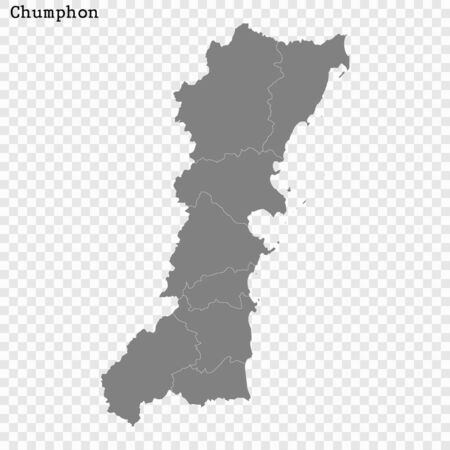 High Quality map of Chumphon is a province of Thailand, with borders of the districtsのイラスト素材