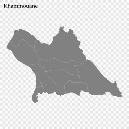 High Quality map of Khammouane is a province of Laos, with borders of the districtsのイラスト素材