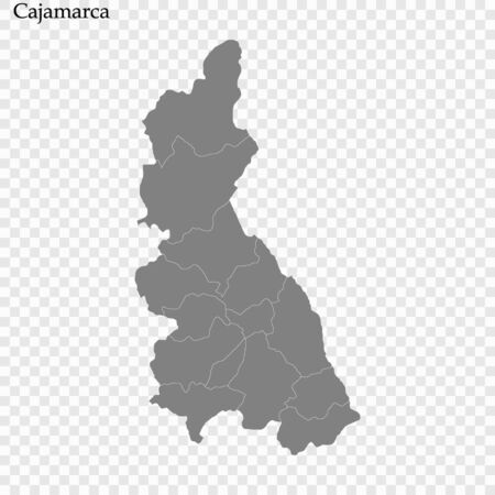 High Quality map of Cajamarca is a province of Peru, with borders of the districtsのイラスト素材