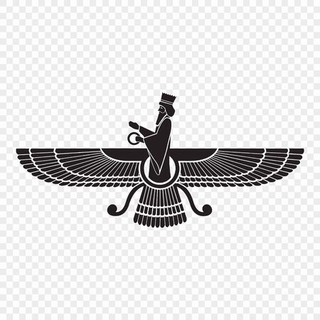Faravahar. Symbol of Zoroastrianism. Vector illustration . Template for your designのイラスト素材