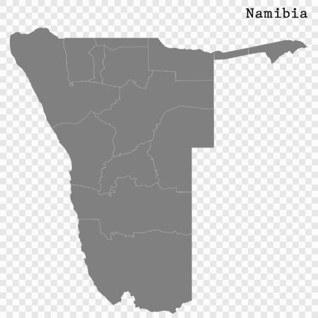 High quality map of Namibia with borders of the regionsのイラスト素材