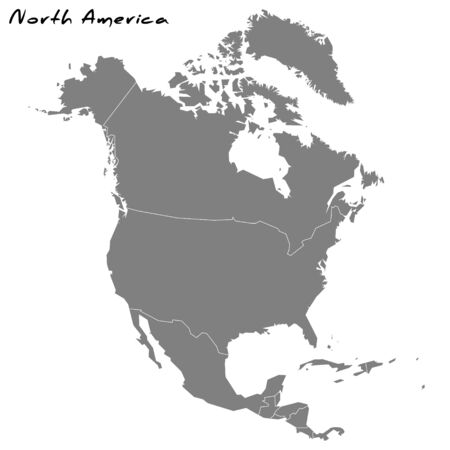 High quality map of North America with borders of the regionsのイラスト素材