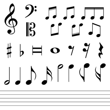 Set of various black musical note icon isolated.のイラスト素材