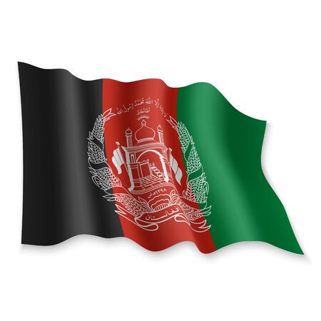 3D Realistic waving Flag of Afghanistan on white backgroundのイラスト素材