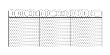 Realistic metal chain link fence with barded wire isolatedのイラスト素材
