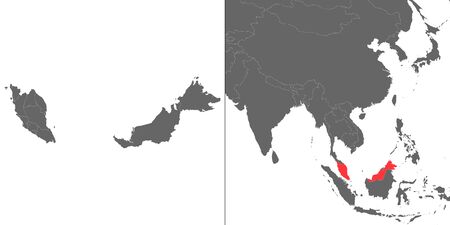 Map of Malaysia with location on asian mapのイラスト素材