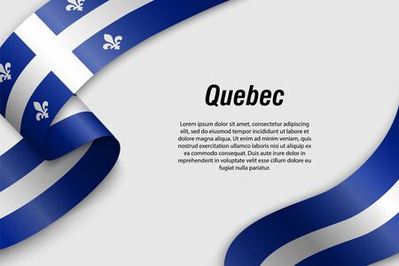 Waving ribbon or banner with flag of Quebec. Province of Canada. Template for poster designのイラスト素材