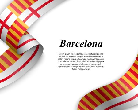 Waving ribbon with flag of Barcelona City. Template for poster designのイラスト素材