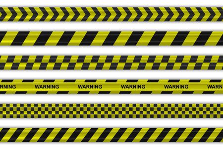 Caution police black and yellow striped borders vector illustration. Border stripe web, warning bannerのイラスト素材
