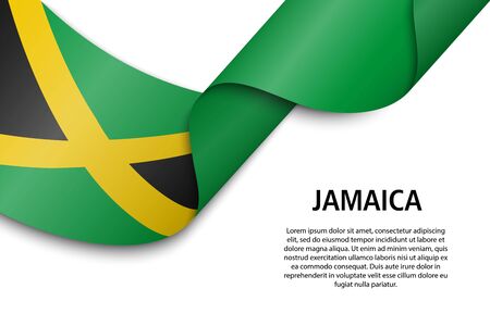 Waving Ribbon Or Banner With Flag Of Jamaica Template For