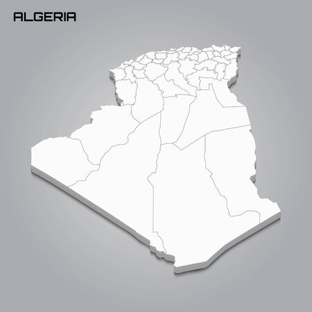 Algeria 3d map with borders of regions. Vector illustrationのイラスト素材