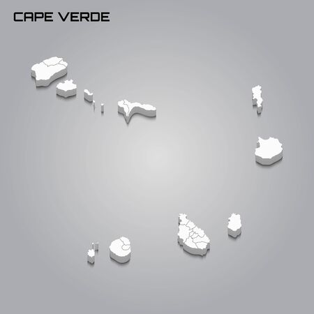 Cape Verde 3d map with borders of regions. Vector illustrationのイラスト素材