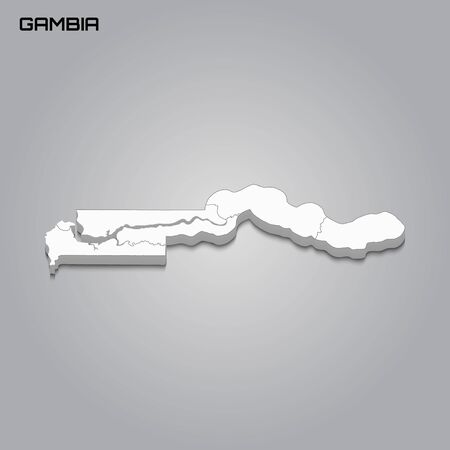 Gambia 3d map with borders of regions. Vector illustrationのイラスト素材