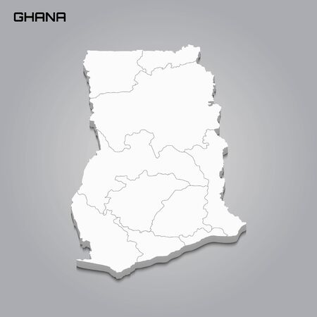 Ghana 3d map with borders of regions. Vector illustrationのイラスト素材