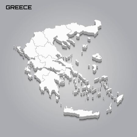 Greece 3d map with borders of regions. Vector illustrationのイラスト素材