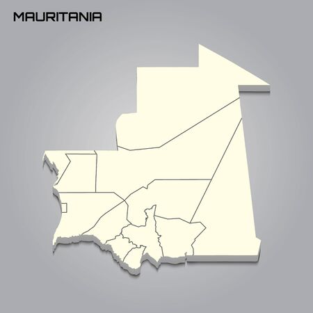 Mauritania 3d map with borders of regions. Vector illustrationのイラスト素材