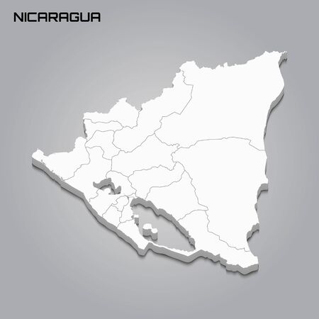 Nicaragua 3d map with borders of regions. Vector illustrationのイラスト素材