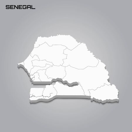 Senegal 3d map with borders of regions. Vector illustrationのイラスト素材